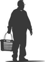 Silhouette elderly man with Shopping basket full body black color only vector