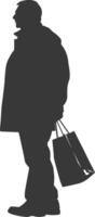 Silhouette elderly man with Shopping basket full body black color only vector