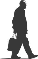 Silhouette elderly man with Shopping basket full body black color only vector