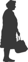 Silhouette elderly woman with Shopping basket full body black color only vector