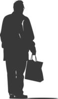 Silhouette elderly man with Shopping basket full body black color only vector