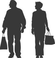 Silhouette elderly man and elderly women with Shopping basket full body black color only vector