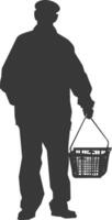 Silhouette elderly man with Shopping basket full body black color only vector