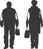 silueta mayor hombre y mayor mujer con compras cesta lleno cuerpo negro color solamente vector