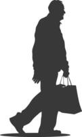 Silhouette elderly man with Shopping basket full body black color only vector