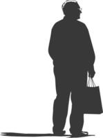 Silhouette elderly man with Shopping basket full body black color only vector