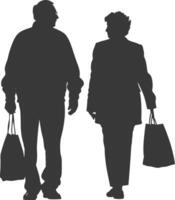 silueta mayor hombre y mayor mujer con compras cesta lleno cuerpo negro color solamente vector