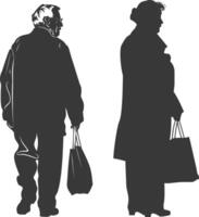 Silhouette elderly man and elderly women with Shopping basket full body black color only vector