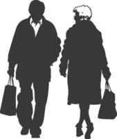 Silhouette elderly man and elderly women with Shopping basket full body black color only vector