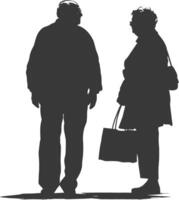 Silhouette elderly man and elderly women with Shopping basket full body black color only vector