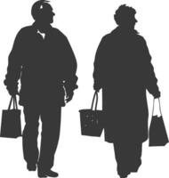 Silhouette elderly man and elderly women with Shopping basket full body black color only vector