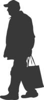 Silhouette elderly man with Shopping basket full body black color only vector