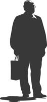 Silhouette elderly man with Shopping basket full body black color only vector