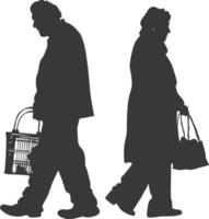 silueta mayor hombre y mayor mujer con compras cesta lleno cuerpo negro color solamente vector