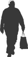 Silhouette elderly man with Shopping basket full body black color only vector