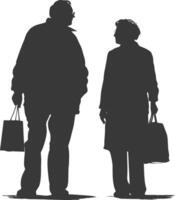 Silhouette elderly man and elderly women with Shopping basket full body black color only vector