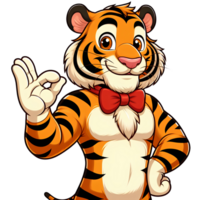 adorable tiger wearing tie with Ok pose in cartoon style png