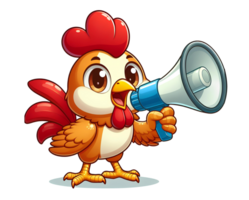 funny chicken cartoon character hold a megaphone png