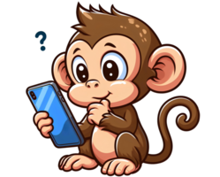 carino poco scimmia hold un' smartphone con confuso espressione png