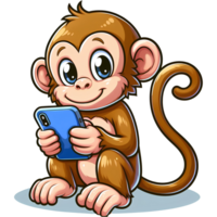 funny little brown monkey using smartphone in cartoon style png