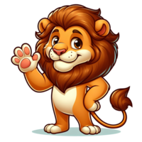 Lion dessin animé personnage permanent avec salutation pose png