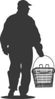 silueta mayor hombre con compras cesta lleno cuerpo negro color solamente vector