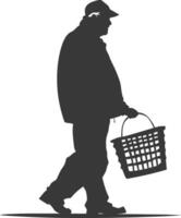 Silhouette elderly man with Shopping basket full body black color only vector