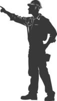 Silhouette engineer man in action full body black color only vector