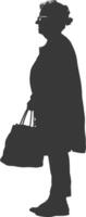 Silhouette elderly woman with Shopping basket full body black color only vector