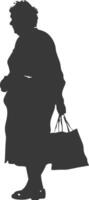 Silhouette elderly woman with Shopping basket full body black color only vector