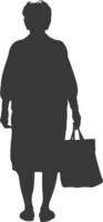 Silhouette elderly woman with Shopping basket full body black color only vector