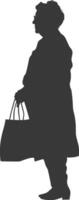 Silhouette elderly woman with Shopping basket full body black color only vector