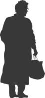 Silhouette elderly woman with Shopping basket full body black color only vector