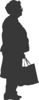 Silhouette elderly woman with Shopping basket full body black color only vector