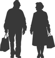 Silhouette elderly man and elderly women with Shopping basket full body black color only vector