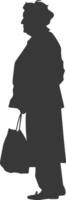 Silhouette elderly woman with Shopping basket full body black color only vector