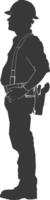 Silhouette engineer man in action full body black color only vector