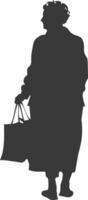 Silhouette elderly woman with Shopping basket full body black color only vector