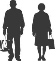 silueta mayor hombre y mayor mujer con compras cesta lleno cuerpo negro color solamente vector