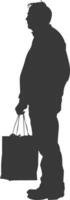 Silhouette elderly man with Shopping basket full body black color only vector