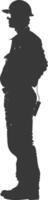 Silhouette engineer man in action full body black color only vector