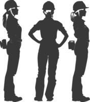 Silhouette engineer women in action full body black color only vector