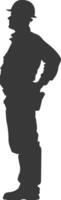 Silhouette engineer man in action full body black color only vector