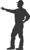 Silhouette engineer man in action full body black color only vector