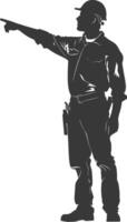 Silhouette engineer man in action full body black color only vector