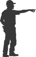 Silhouette engineer man in action full body black color only vector