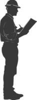 Silhouette engineer man in action full body black color only vector