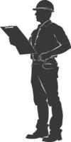 Silhouette engineer man in action full body black color only vector