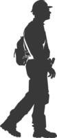 Silhouette engineer man in action full body black color only vector