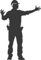 Silhouette engineer man in action full body black color only vector